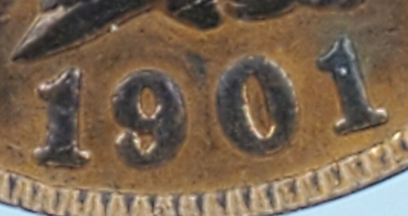 1901 P Indian Cent Penny Error ANACS MS63 RB Red Brown RPD Repunched Date 19/1