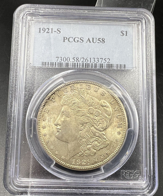 1921 S Morgan Silver Eagle Dollar Coin PCGS AU58 San Francisco 100th Anniversary