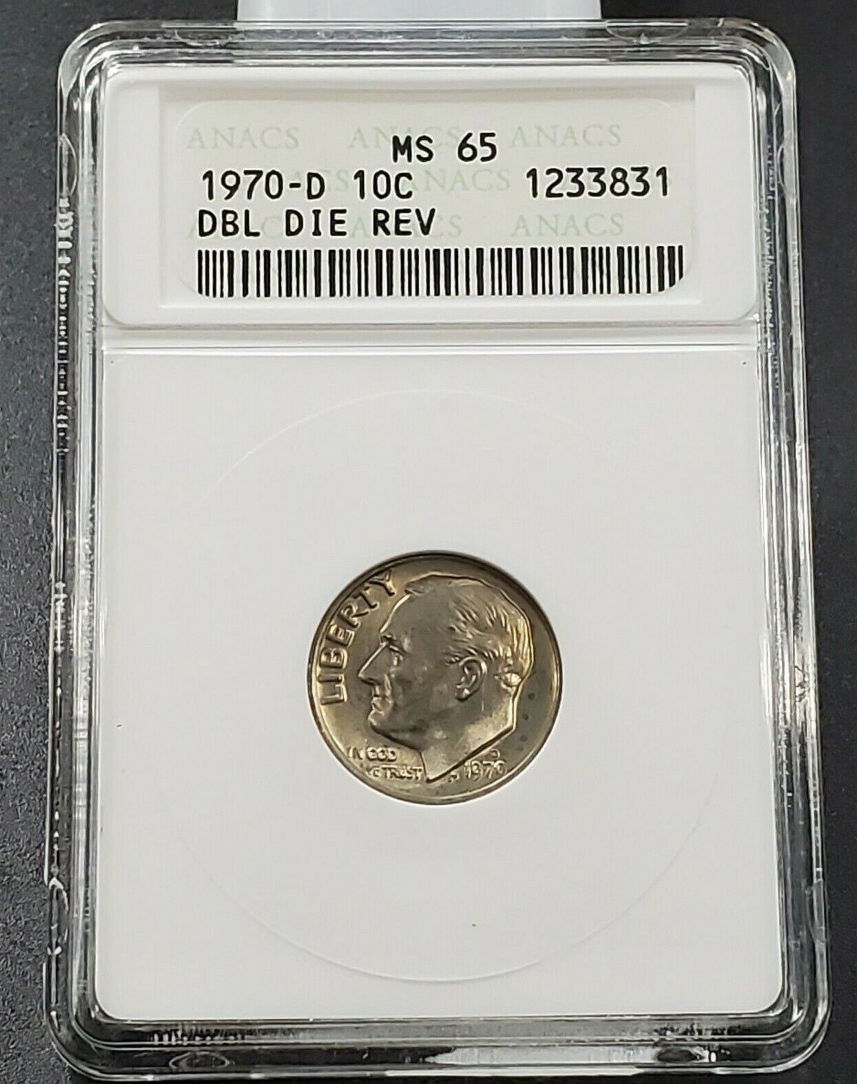 1970 D Roosevelt Dime Coin Vintage ANACS MS65 DDR 001 FS-801 Late Die Stage