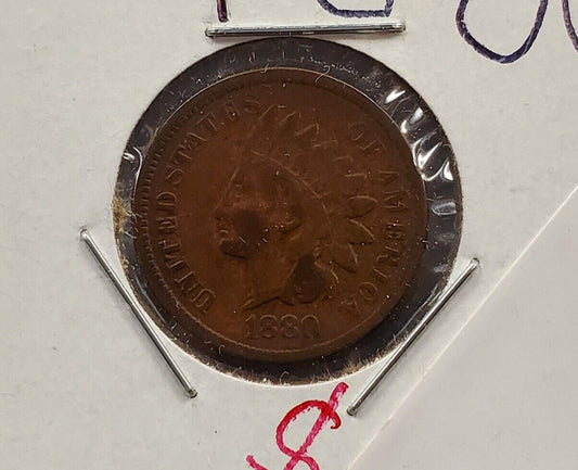 1880 P Indian Head Cent Penny coin 1c Choice Good / VG Very Good