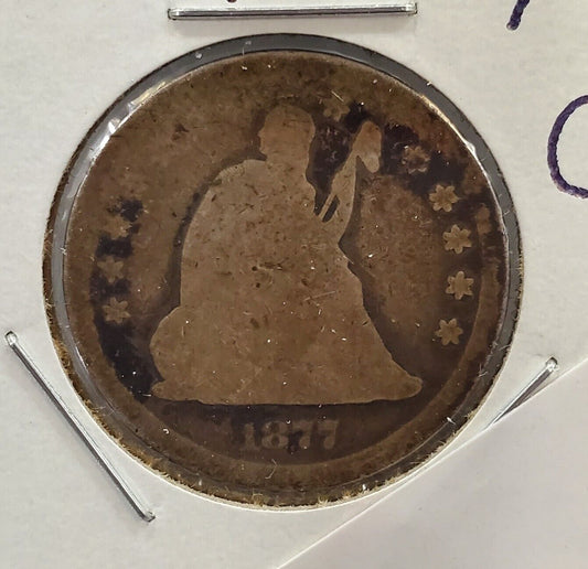 1877 CC Seated Liberty Silver Quarter Coin AG About Good Circ Key Date