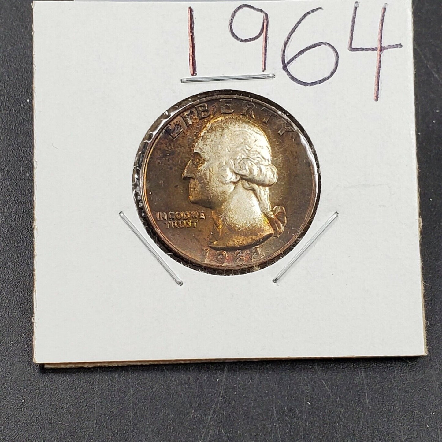 1964 p Washington Silver Quarter Coin BU Uncirculated PQ END of Roll Toning Tone