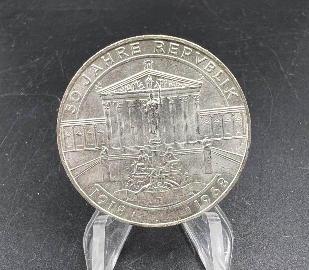 1968 Austria 50 Shilling Business Uncirculated BU Vienna Parliament