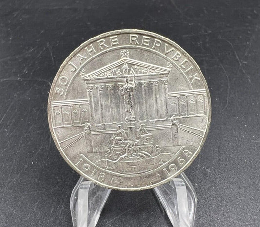 1968 Austria 50 Shilling Business Uncirculated BU Vienna Parliament