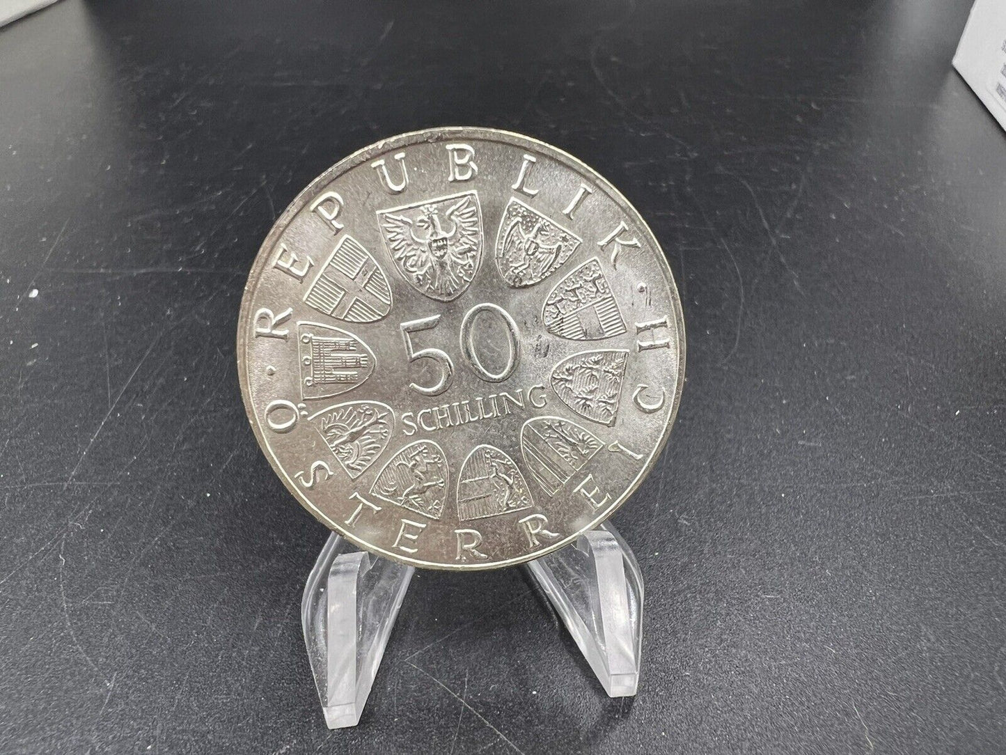 1968 Austria 50 Shilling Business Uncirculated BU Vienna Parliament