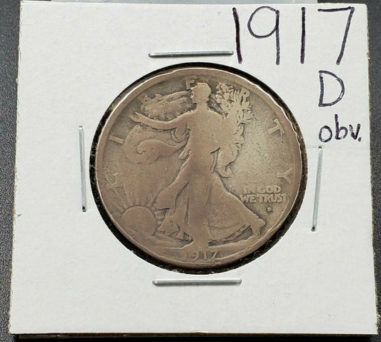 1917 D Walking Liberty Silver Half Dollar Coin Choice VG VERY GOOD CIRCULATED