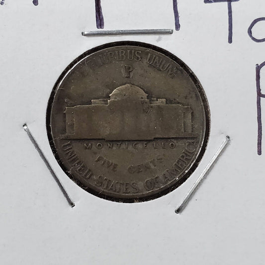 1942 P Jefferson Silver War Nickel Variety Coin RPM Circulated Condition