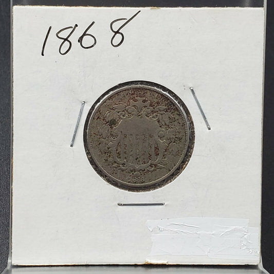 1868 5c Shield Nickel Coin Average Circulated AG About Good / Good Details