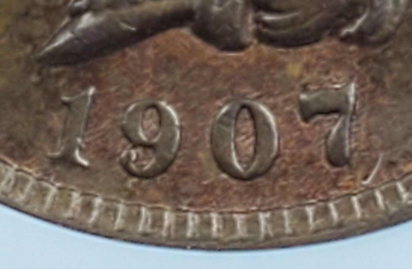 1907 P Indian Cent Penny Coin ANACS MS62 RB RPD S-47 Repunched Date Specimen