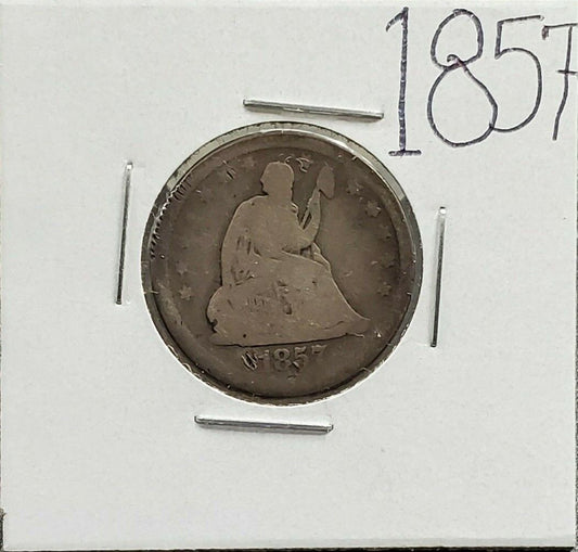 1857 P Seated Liberty Silver Quarter Coin Choice Circulated Condition