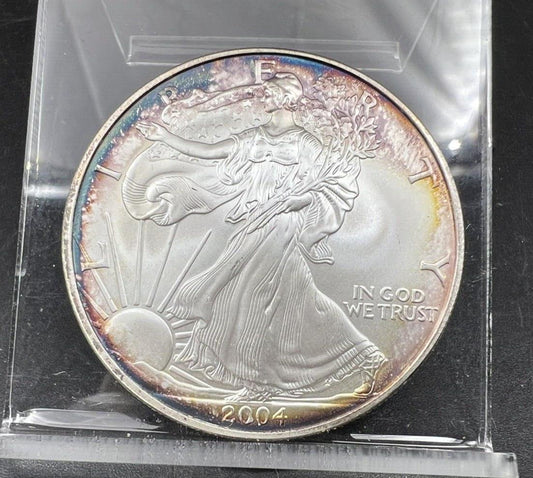 2004 1 OZ American Silver Eagle GEM BU UNC PQ Original Toning Toner Obverse