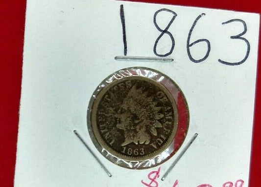 1863 P 1c Copper Nickel Indian Small Cent Penny Coin Average Circulated