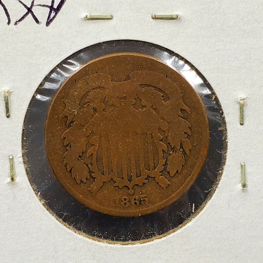 1865 2C Two Cent Copper Coin Piece Choice AG ABOUT GOOD Circulated