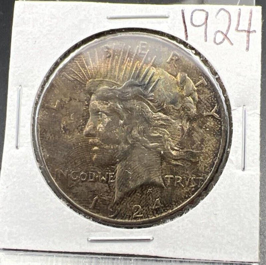 1924 P $1 Peace Silver Dollar Coin Choice EF XF Blue Hair Toning OBV