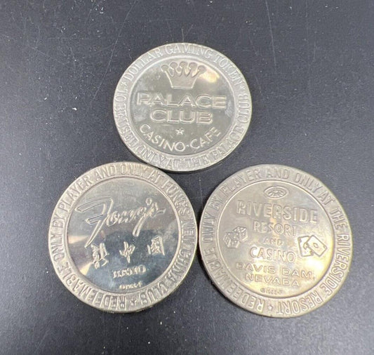 Lot of 3 Specimine / Proof Strike Casino Tokens Fong's Palace Club Riverside
