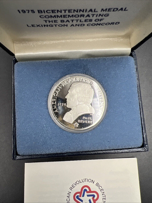 1975 Bicentennial Commemorative Medal Paul Revere Sterling Silver Proof -Box COA