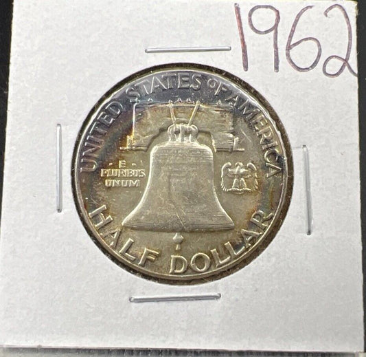 1962 P Franklin Half Dollar Silver Coin XF / AU Neat Toning Toner