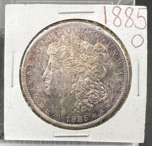 1885 O $1 Morgan Silver Dollar Coin PQ OBV Obverse Toning Toner BU UNC