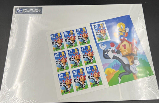 10 32c Looney Tunes USPS Stamps Self Stick Unhinged New Display sheet $3.2 F.V.