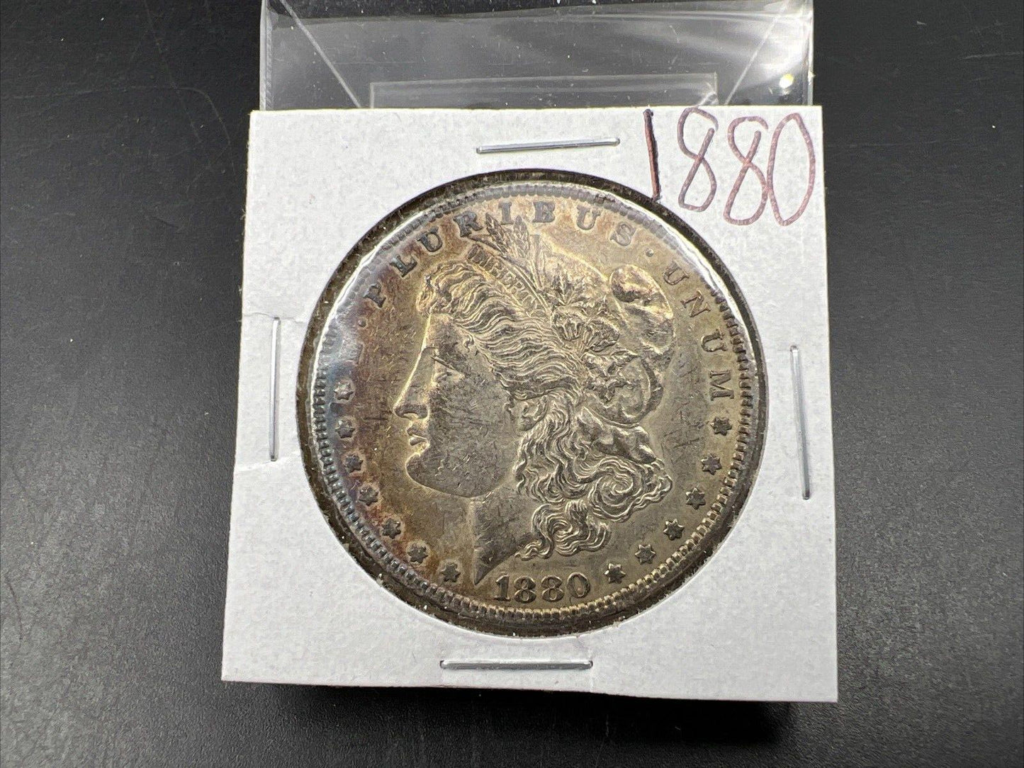 1880 P $1 Morgan Silver Dollar AU About UNC Nice Original Toning Toner