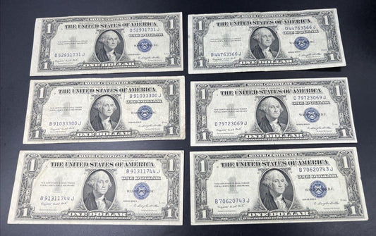 Lot of 6 1935 G $1 One Dollar Blue Seal Silver Certificates Fine / VF #744