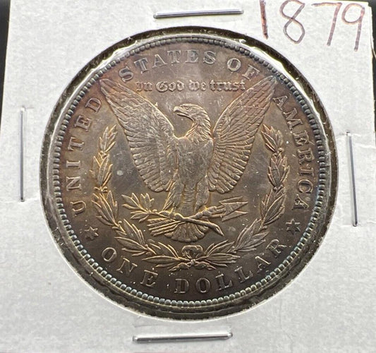 1879 P $1 Morgan Silver Dollar Coin Choice AU About UNC Amber Toning Rev Toner