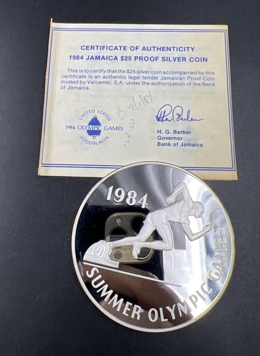 1984 JAMAICA Los Angeles OLYMPICS Proof Silver 25 Dollars ASW 4.0469 oz 136g #B