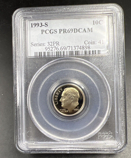 1993 S Roosevelt Proof Clad Dime Coin PCGS PR69 DCAM #898