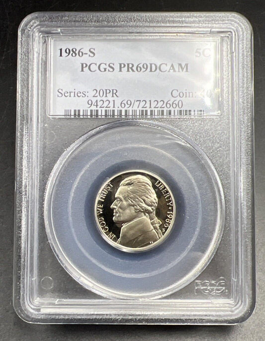 1986 S 5c Jefferson Nickel PCGS PR69 Gem Proof Certified #660