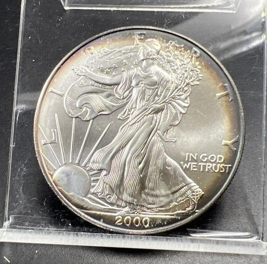 2000 1 Oz ASE American Millennium Silver Eagle Coin Gem BU UNC Nice Toning Toner