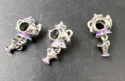 Lot of 3 Pandora Disney Mrs. Potts Beauty and the Beast Charms Bead Charm