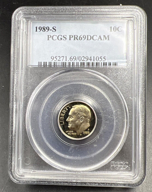 1989 S Roosevelt Proof Clad Dime Coin PCGS PR69 DCAM #055