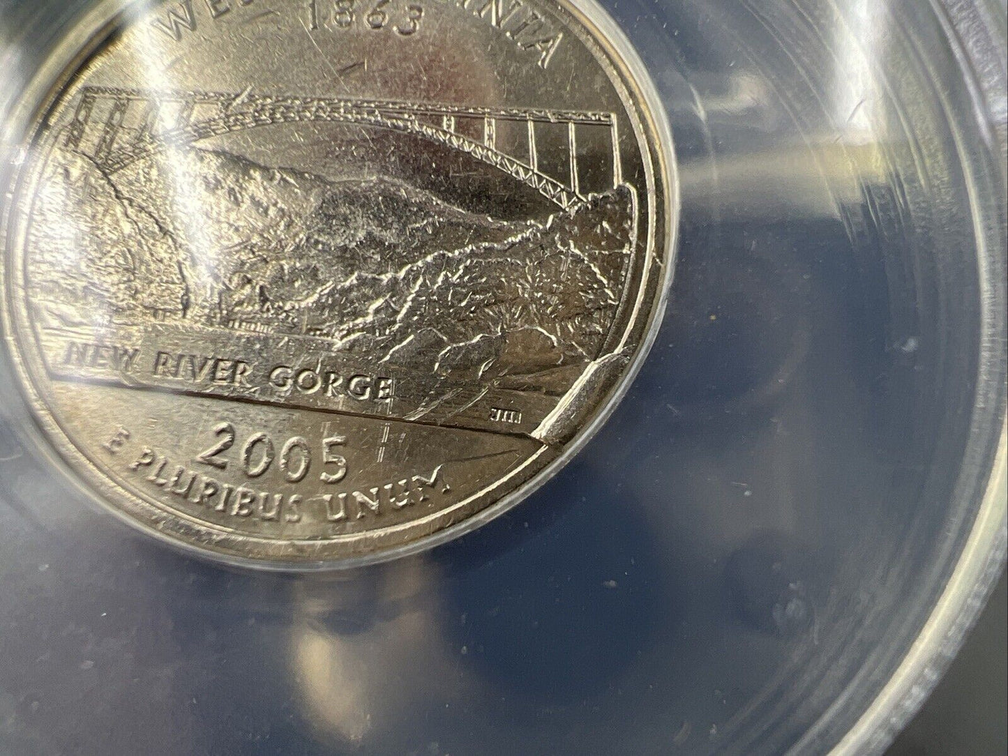 2005 West Virginia State Statehood Quarter ANACS AU58 Major Die Break Error #755