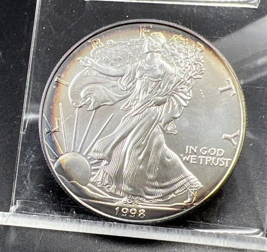1998 1 Oz ASE American Silver Eagle Coin Gem BU UNC Neat Nice Toning Toner