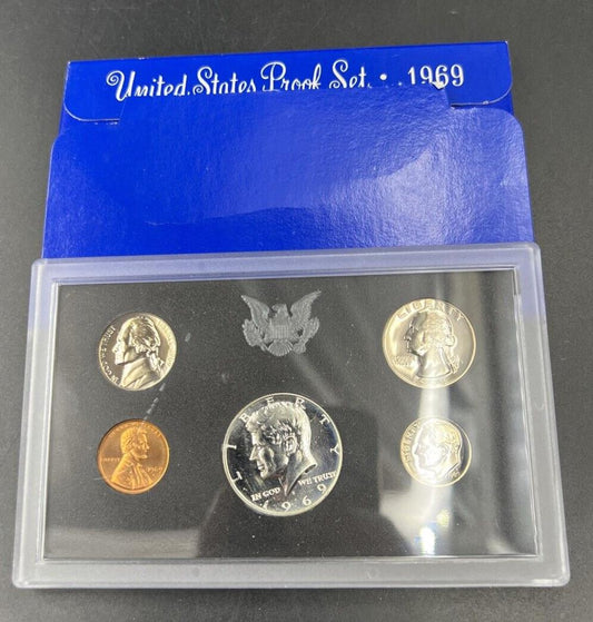 1969 S 5 Coin US Mint Proof Set OGP w/ 40% Silver Kennedy Half