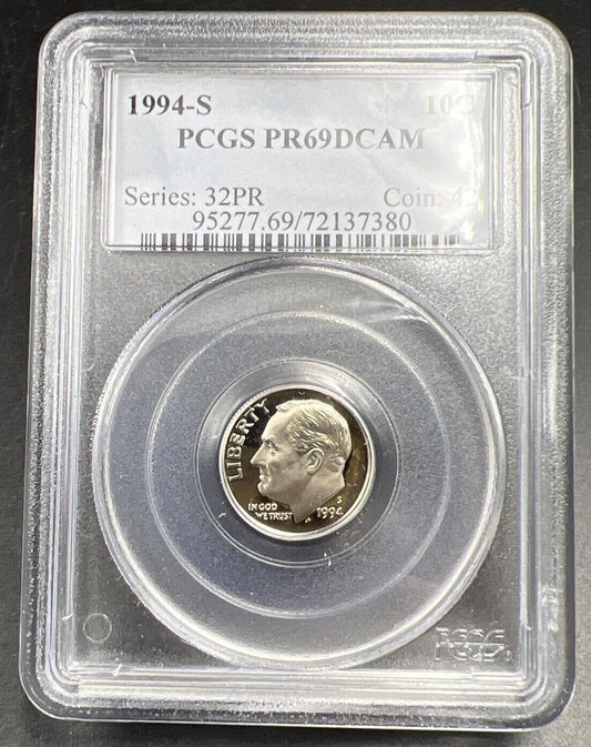 1994 S Roosevelt Proof Clad Dime Coin PCGS PR69 DCAM #380