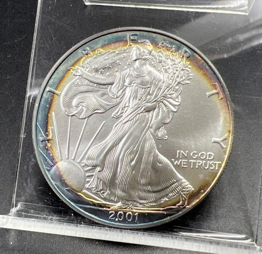 2001 1 Oz ASE American Silver Eagle Coin Gem BU UNC PQ Toning Toner Obverse