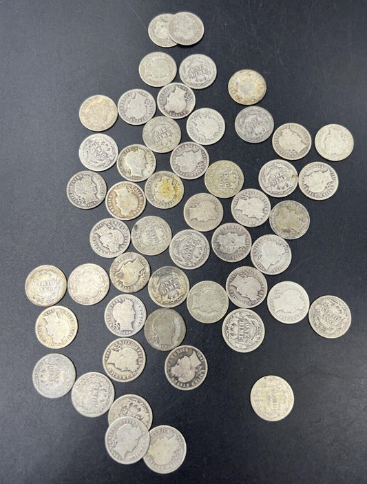 Barber 90% Silver Dimes 50 Coin Cull / AG - Very Circ 50 coin Roll #J