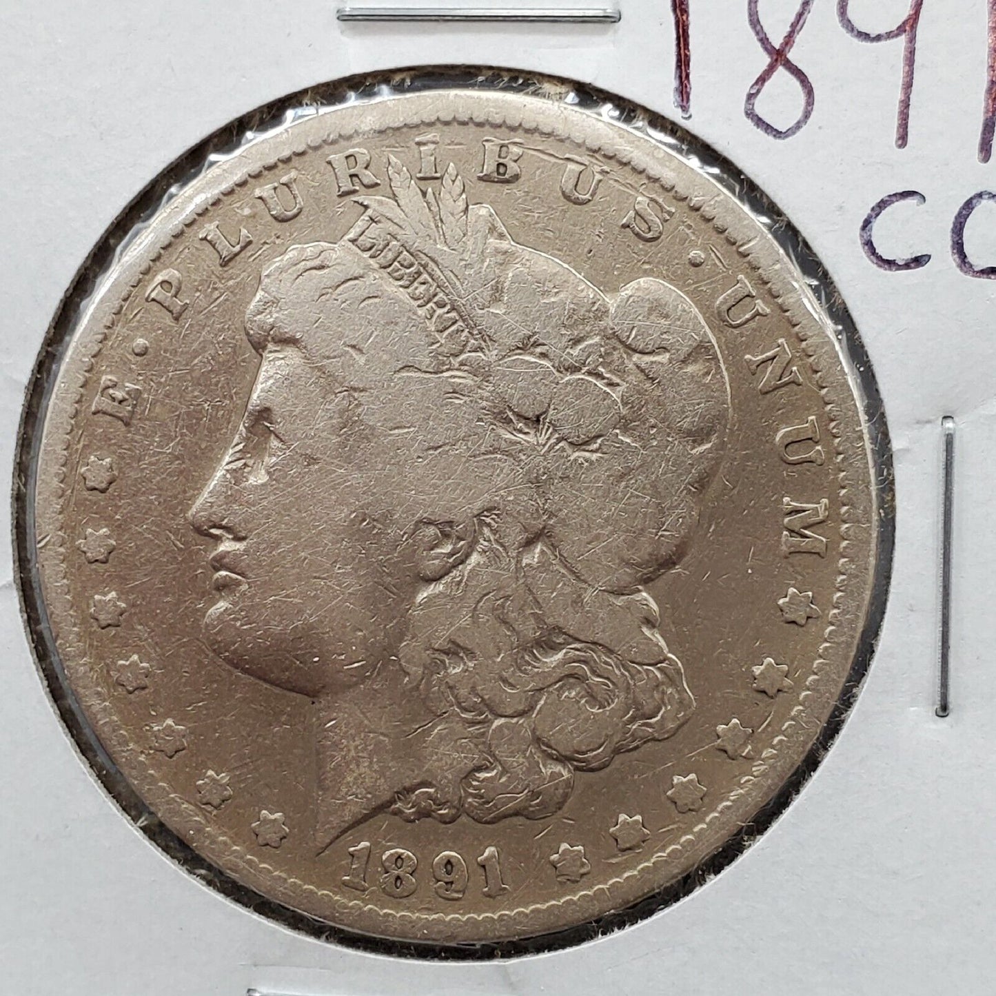 1891 CC $1 Morgan Silver Eagle Dollar Coin Carson City VG / Fine Details