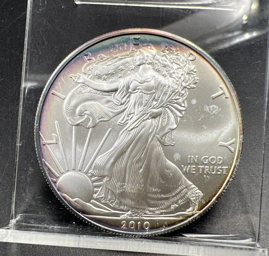 2010 1 Oz ASE American Silver Eagle Coin Gem BU UNC Nice Toning Toner