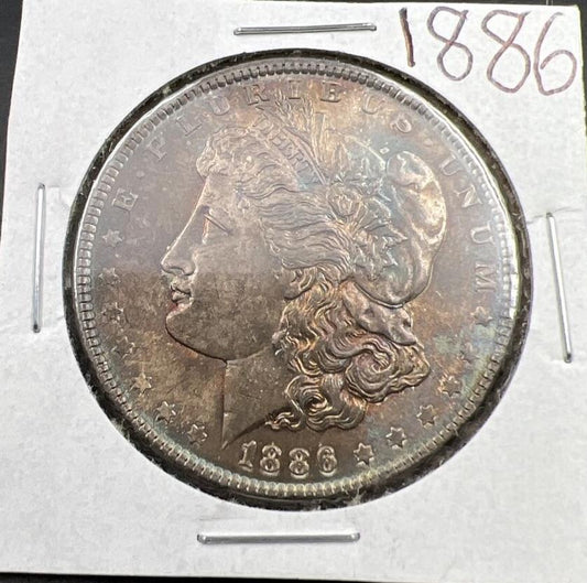 1886 P $1 Morgan Silver Dollar Coin Nice Toning Toner BU UNC