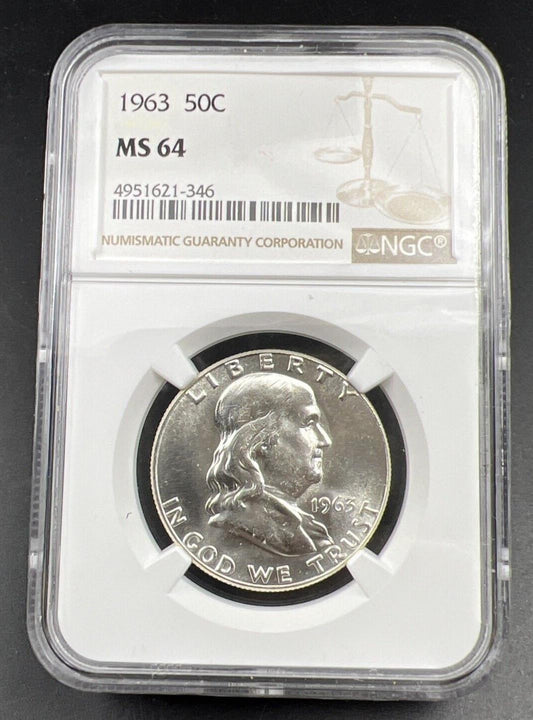 1963 P US Franklin Silver Half Dollar Coin NGC MS64 Choice BU Certified #346