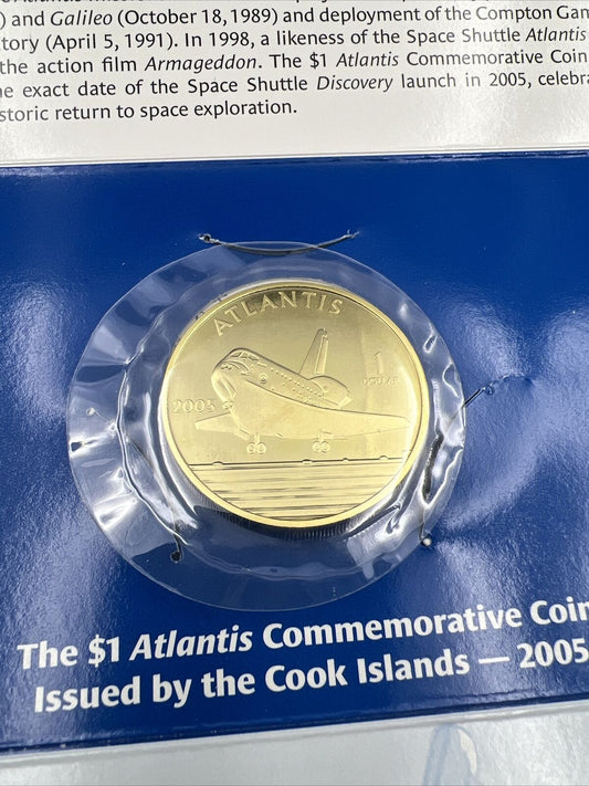 2005 Space Shuttle Atlantis Cook Islands 1 One Dollar Bronze Coin Proof Like