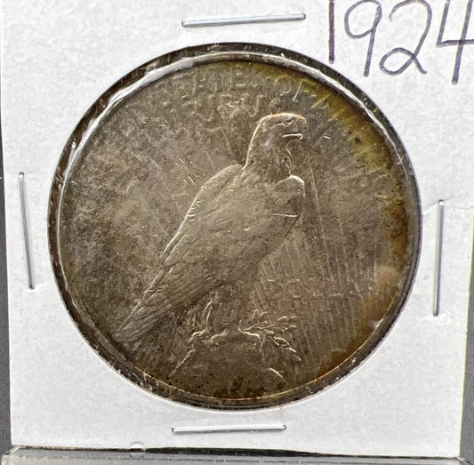 1924 P $1 Peace Silver Dollar Coin Choice VF Neat Toning Reverse