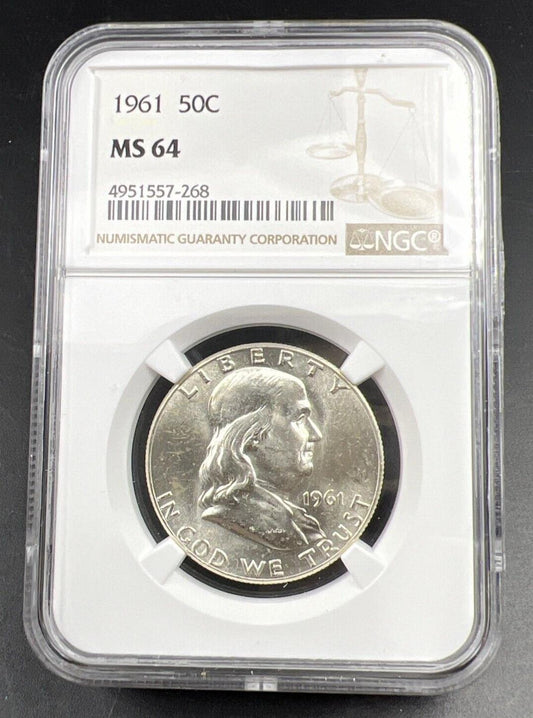 1961 P US Franklin Silver Half Dollar Coin NGC MS64 Choice BU Certified #268
