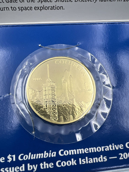2005 Space Shuttle Columbia Cook Islands 1 One Dollar Bronze Coin Proof Like
