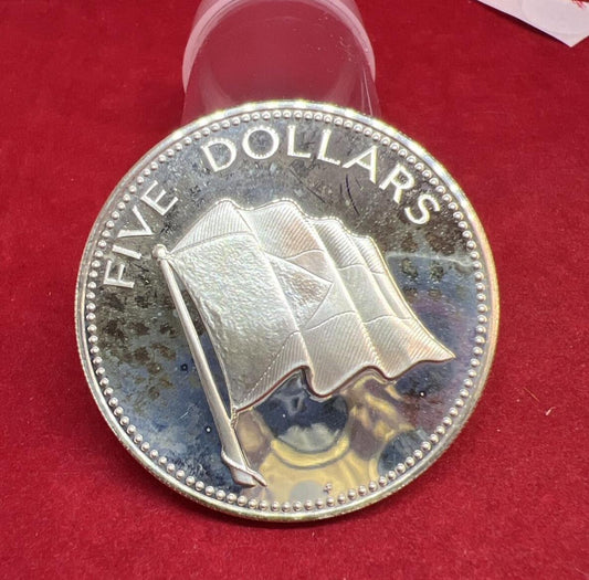 1979 FM Bahamas Five $5 Dollars Choice Proof Silver Coin Reeded Edge