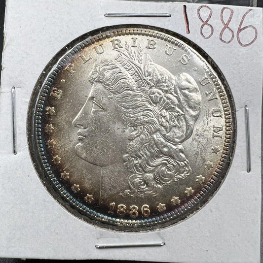 1886 $1 Morgan Silver Dollar Coin BU UNC Nice Toning Toner