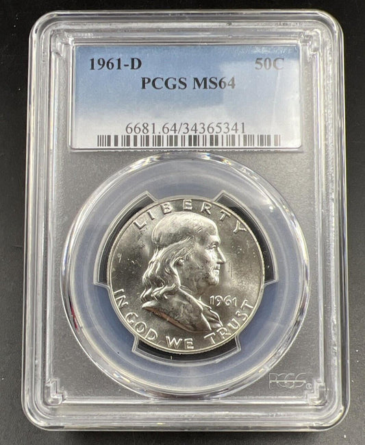 1961 D US Franklin Silver Half Dollar Coin PCGS MS64 CH Choice BU Certified