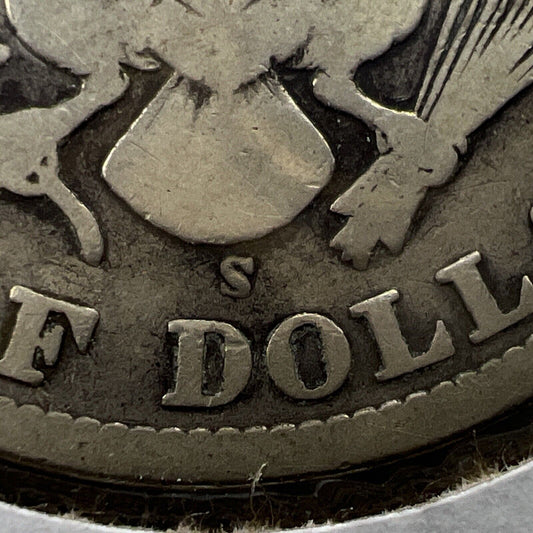 1909 S 50c Barber Half Dollar Coin FS-501 Inverted Mint Mark Variety Good / VG